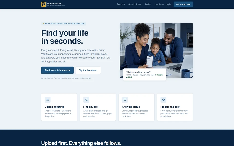 Prime Vault SA secure household information platform